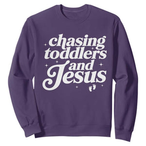Christian Mom Sweatshirt Chasing Jesus And Toddlers TS10 Purple Print Your Wear