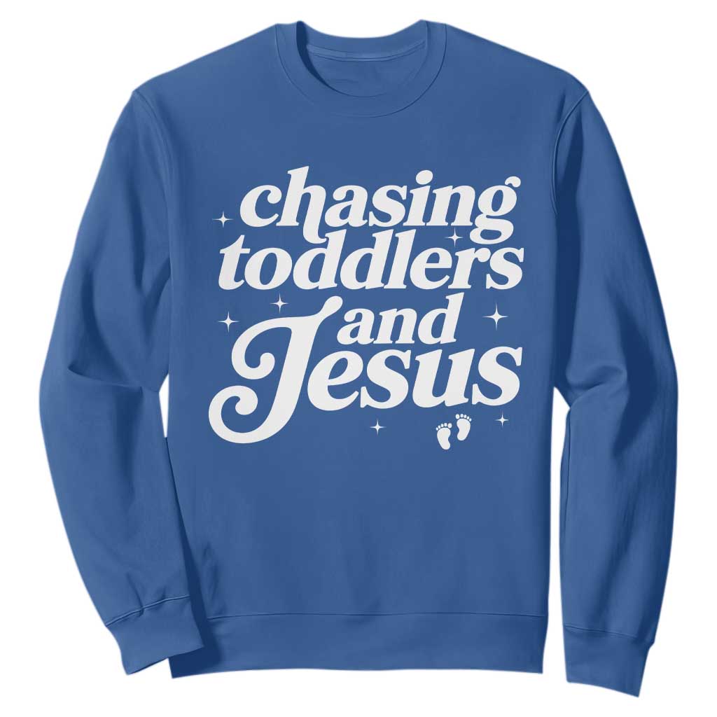 Christian Mom Sweatshirt Chasing Jesus And Toddlers TS10 Royal Blue Print Your Wear