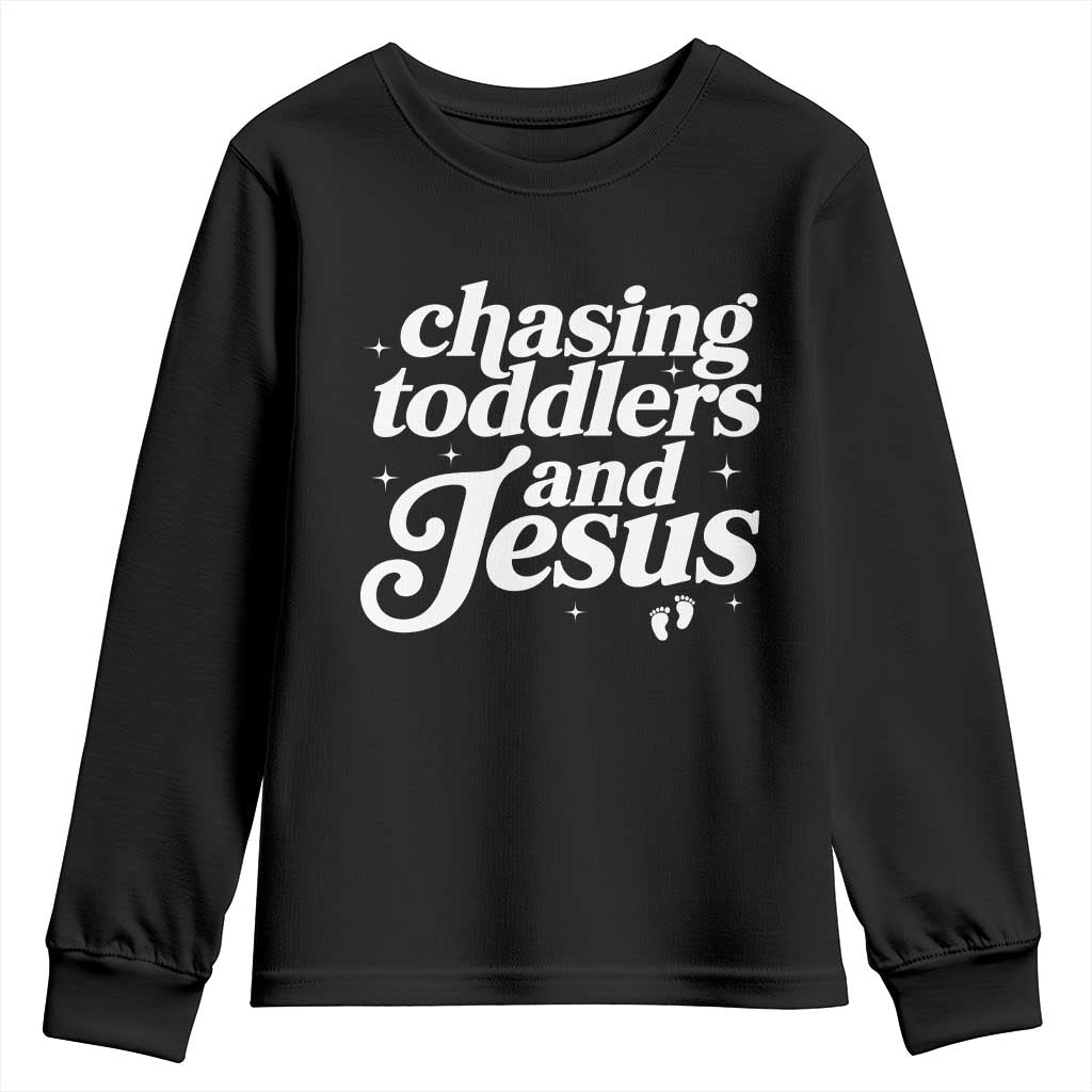 Christian Mom Youth Sweatshirt Chasing Jesus And Toddlers TS10 Black Print Your Wear