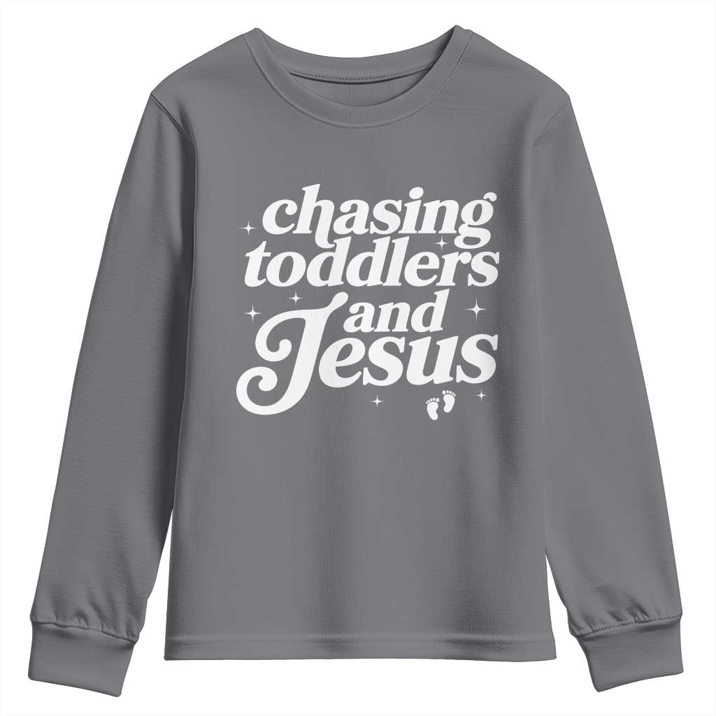 Christian Mom Youth Sweatshirt Chasing Jesus And Toddlers TS10 Charcoal Print Your Wear