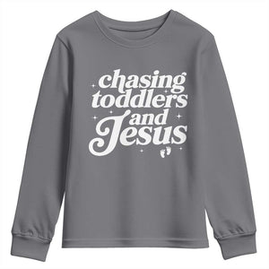 Christian Mom Youth Sweatshirt Chasing Jesus And Toddlers TS10 Charcoal Print Your Wear