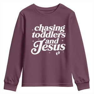 Christian Mom Youth Sweatshirt Chasing Jesus And Toddlers TS10 Maroon Print Your Wear