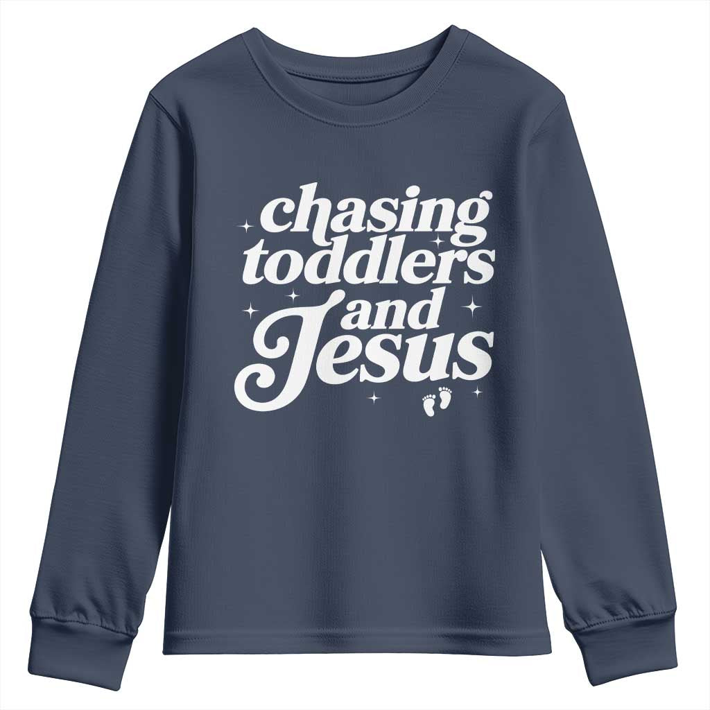 Christian Mom Youth Sweatshirt Chasing Jesus And Toddlers TS10 Navy Print Your Wear