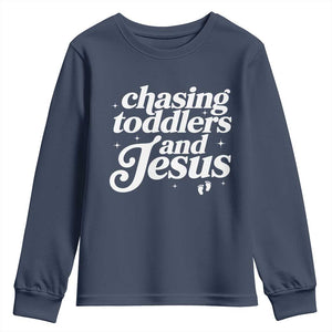 Christian Mom Youth Sweatshirt Chasing Jesus And Toddlers TS10 Navy Print Your Wear