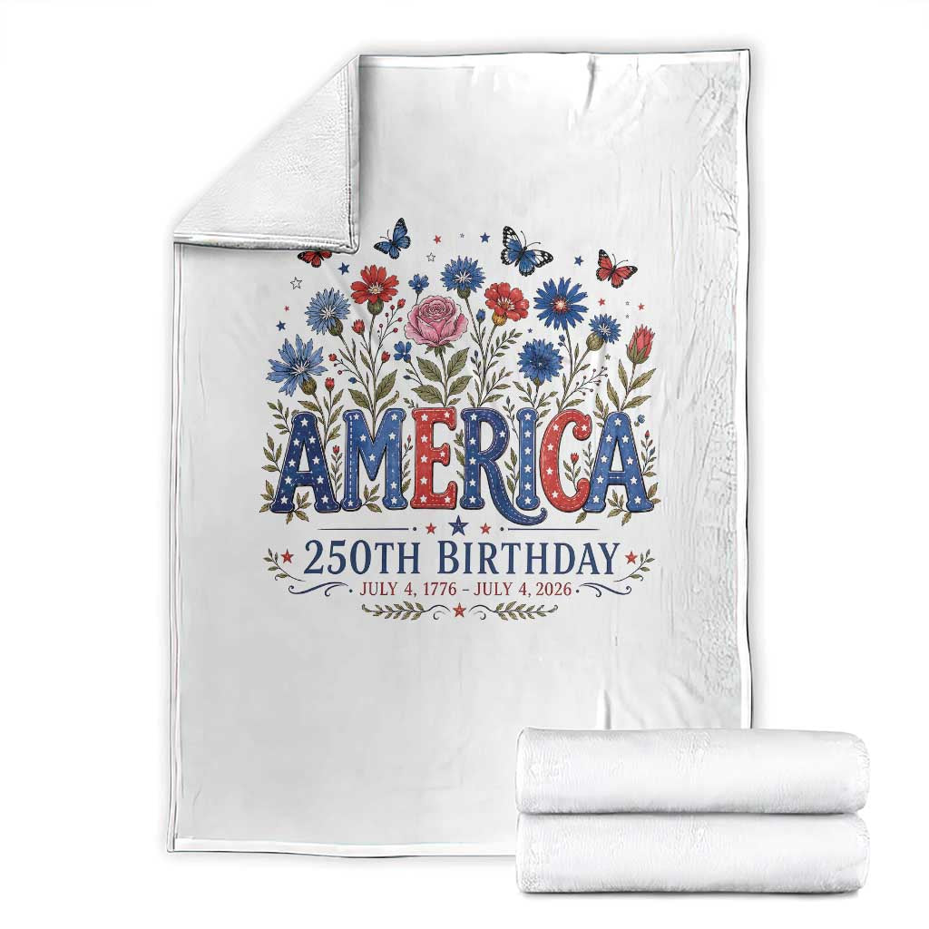 Floral 250th Anniversary Throw Blanket Wildflower Independence Day 250 Years Birthday 1776 2026 TS10 White Print Your Wear