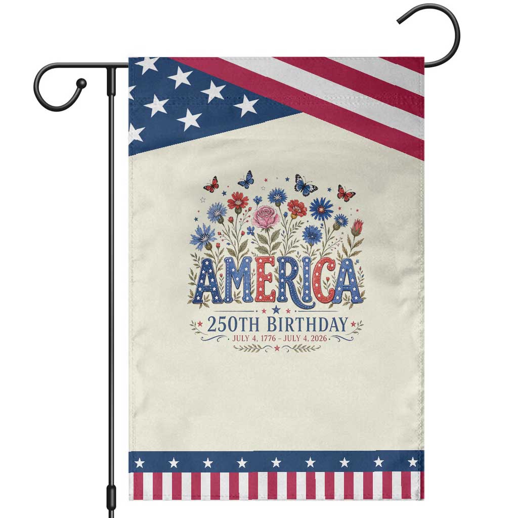 Floral 250th Anniversary Patriotic Garden Flag Wildflower Independence Day 250 Years Birthday 1776 2026 TS10 Modern Beige Blue Print Your Wear