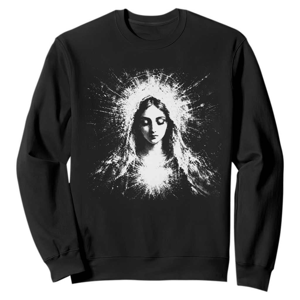 Catholic Virgin Mary Sweatshirt Vintage Marian Face Christian Our Lady TS10 Black Print Your Wear