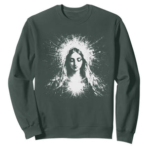 Catholic Virgin Mary Sweatshirt Vintage Marian Face Christian Our Lady TS10 Dark Forest Green Print Your Wear