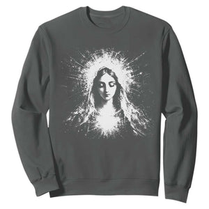 Catholic Virgin Mary Sweatshirt Vintage Marian Face Christian Our Lady TS10 Dark Heather Print Your Wear