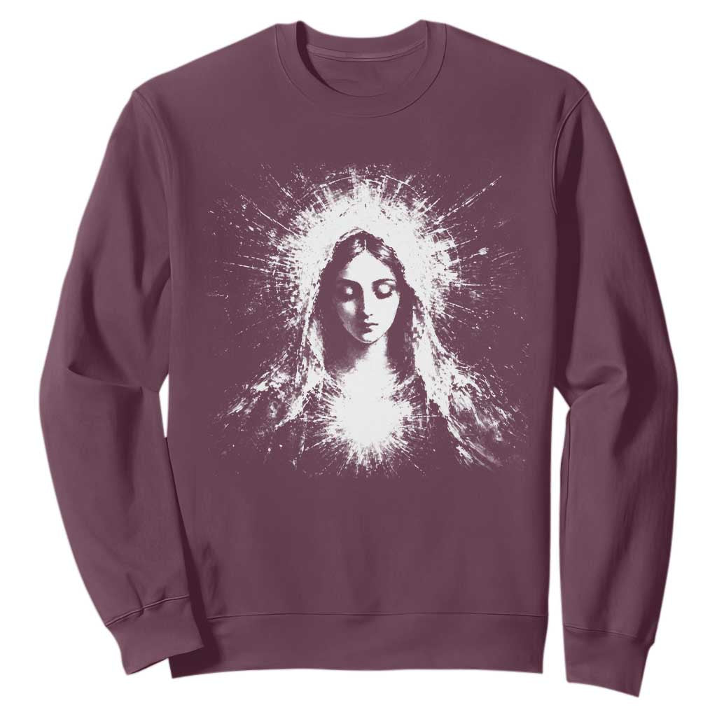Catholic Virgin Mary Sweatshirt Vintage Marian Face Christian Our Lady TS10 Maroon Print Your Wear