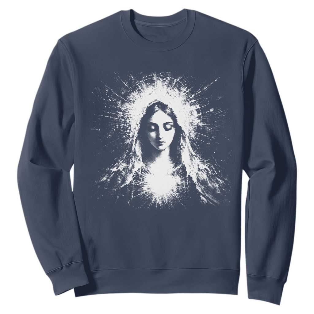 Catholic Virgin Mary Sweatshirt Vintage Marian Face Christian Our Lady TS10 Navy Print Your Wear