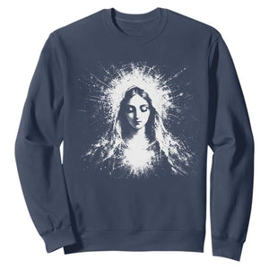 Catholic Virgin Mary Sweatshirt Vintage Marian Face Christian Our Lady TS10 Navy Print Your Wear