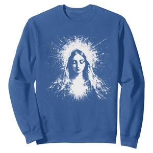 Catholic Virgin Mary Sweatshirt Vintage Marian Face Christian Our Lady TS10 Royal Blue Print Your Wear