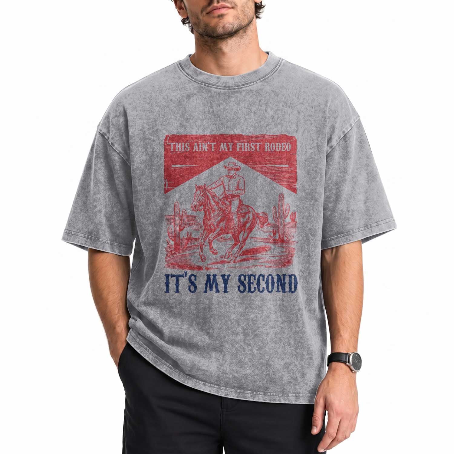 Toddler Baby Boy 2nd Birthday Washed Cotton T-Shirt This Aint My First Rodeo Its My Second