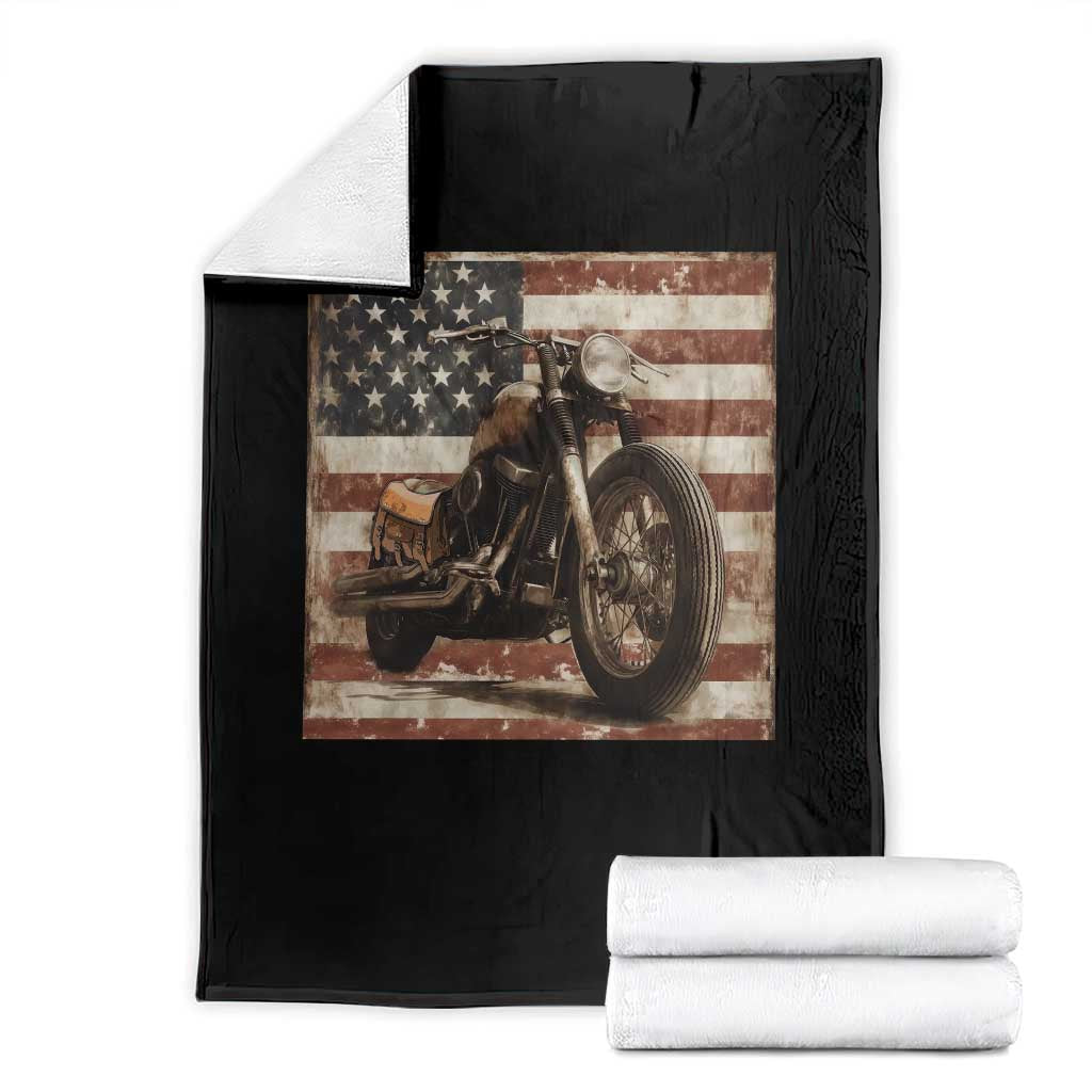 American Flag Motorcycle Throw Blanket Vintage Retro Biker USA 4th of July TS10 Black Print Your Wear