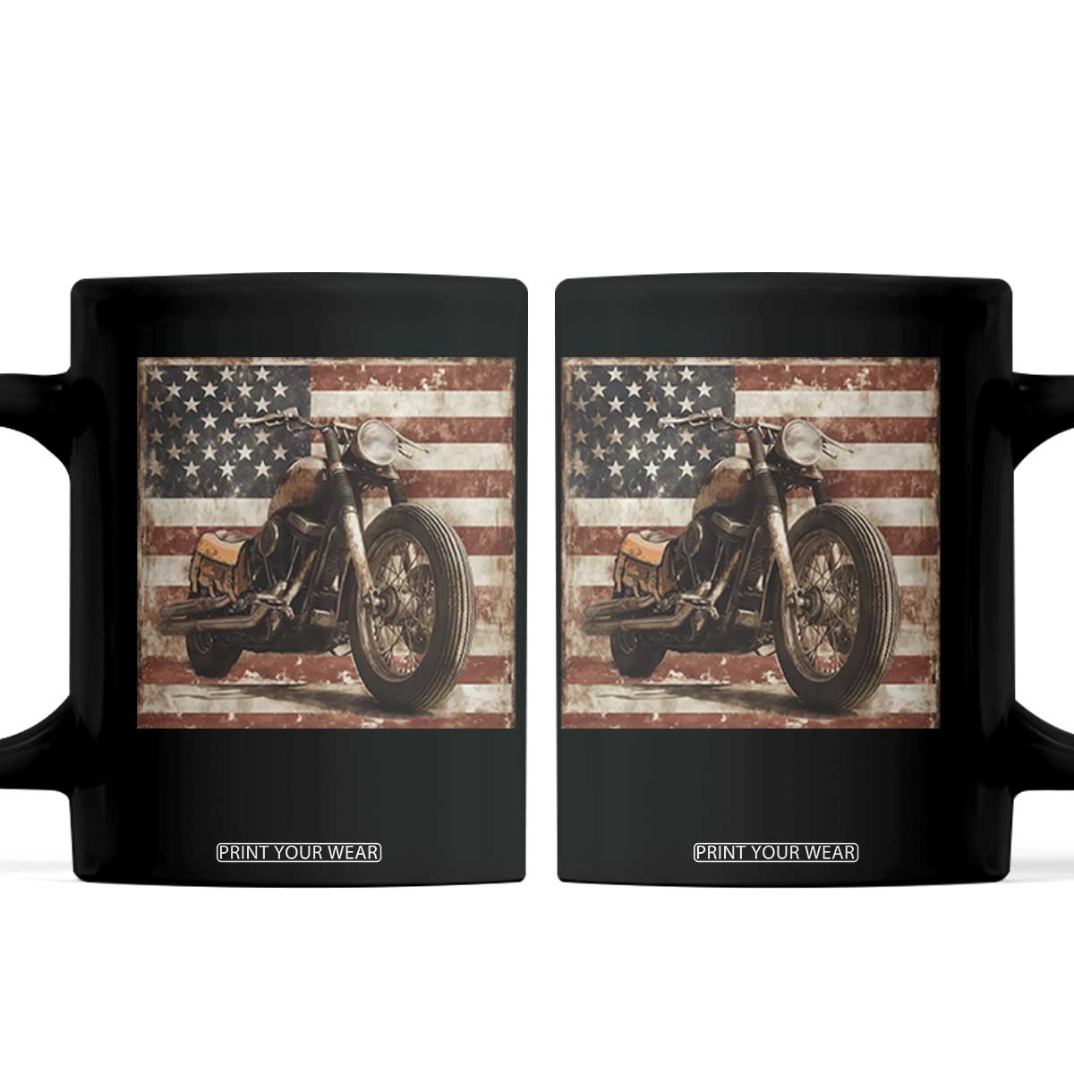American Flag Motorcycle Coffee Mug Vintage Retro Biker USA 4th of July TS10 Black Print Your Wear