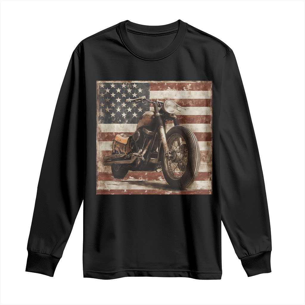 American Flag Motorcycle Long Sleeve Shirt Vintage Retro Biker USA 4th of July TS10 Black Print Your Wear