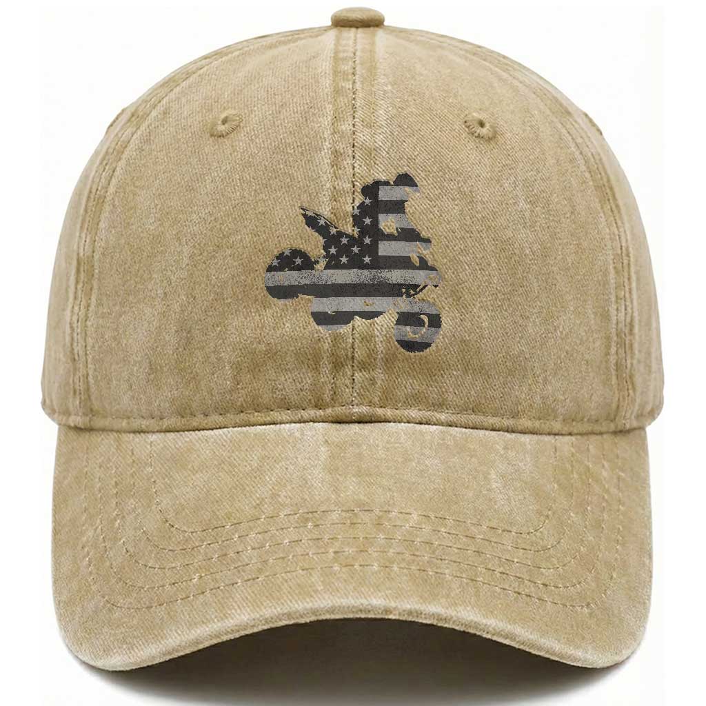 Cool ATV Washed Cotton Baseball Cap Quad 4 Wheeler ATV Riding American Flag TS10 Washed Cap Universal Fit Khaki Print Your Wear