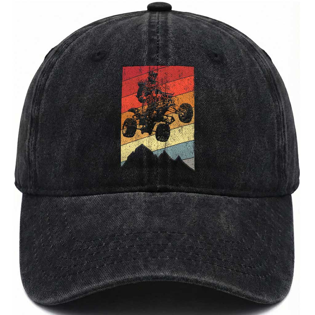Vintage All-Terrain Vehicles Washed Cotton Baseball Cap Retro 4 Wheeler ATV Riding Quadrider TS10 Washed Cap Universal Fit Black Print Your Wear