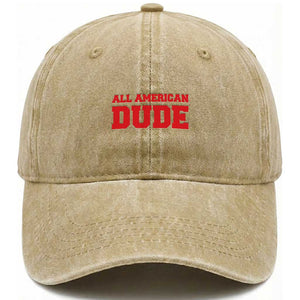 4th of July All American Dude Washed Cotton Baseball Cap TS10 Washed Cap Universal Fit Khaki Print Your Wear