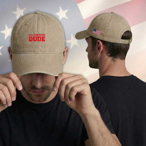 4th of July All American Dude Washed Cotton Baseball Cap TS10 Print Your Wear