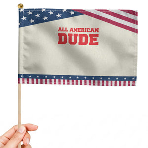 4th of July All American Dude Patriotic Handheld Flag TS10 Modern 8.2" × 5.5" Beige Blue Print Your Wear