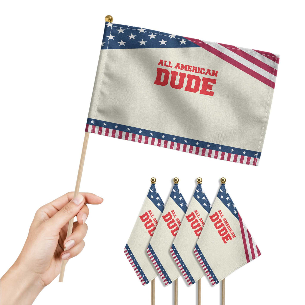 4th of July All American Dude Patriotic Handheld Flag TS10 Print Your Wear