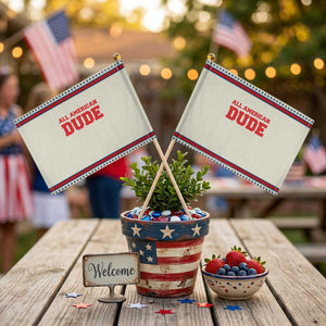 4th of July All American Dude Patriotic Handheld Flag TS10 Modern 8.2" × 5.5" Beige Red Print Your Wear