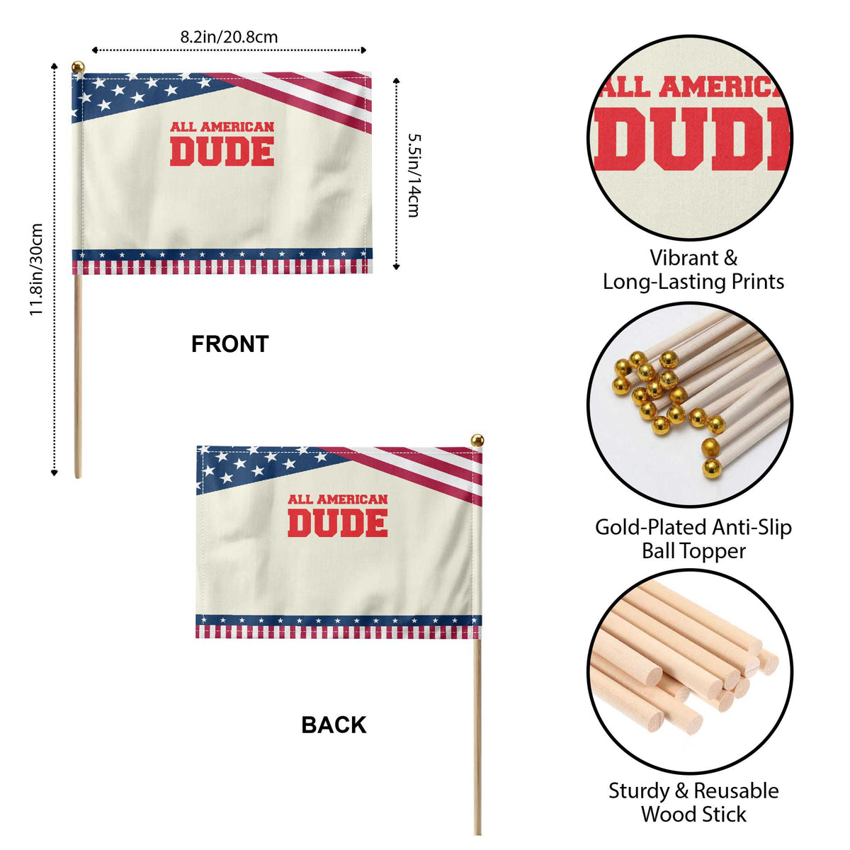 4th of July All American Dude Patriotic Handheld Flag TS10 Print Your Wear