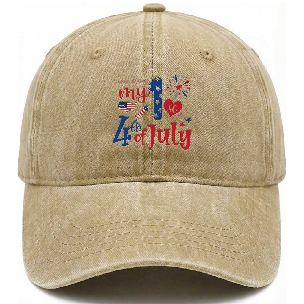 Newborn My First 4th of July Washed Cotton Baseball Cap Baby Infant Neutral Outfits Stars Stripe TS10 Washed Cap Universal Fit Khaki Print Your Wear
