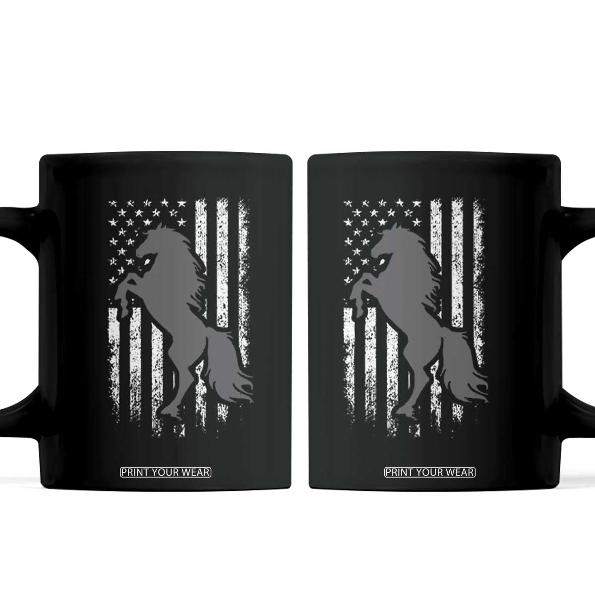 Patriotic Horse American Flag Coffee Mug Horseback Riding Western Farm Vintage Horse TS10 Black Print Your Wear