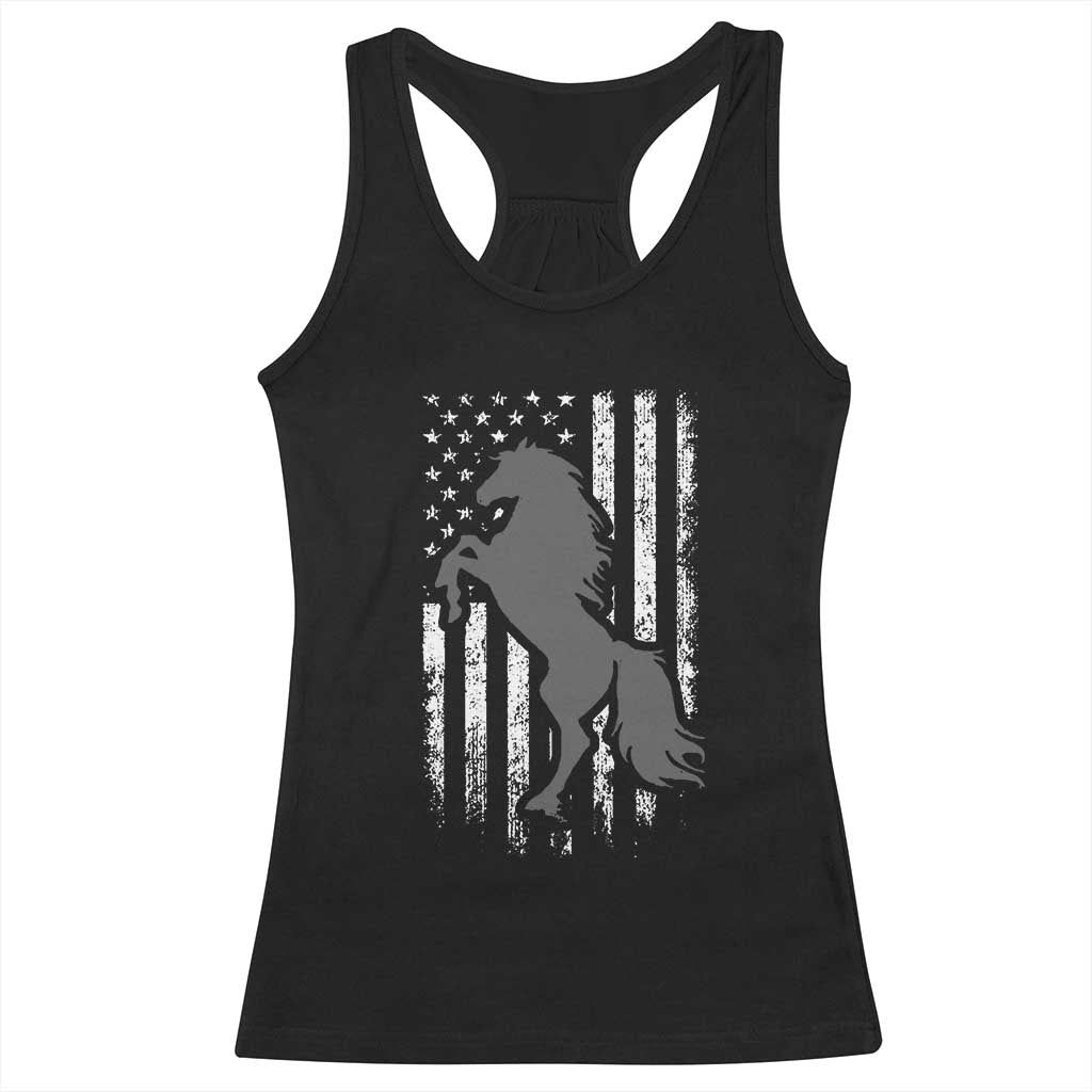 Patriotic Horse American Flag Racerback Tank Top Horseback Riding Western Farm Vintage Horse TS10 Black Print Your Wear
