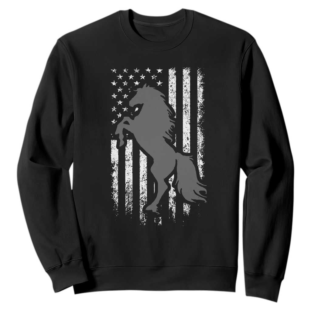 Patriotic Horse American Flag Sweatshirt Horseback Riding Western Farm Vintage Horse TS10 Black Print Your Wear