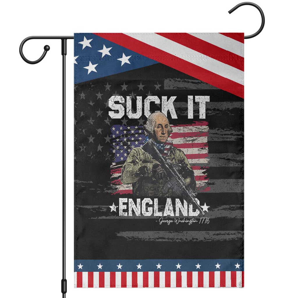 Suck It England Funny 4th of July George Washington 1776 Garden Flag TS10 Distressed Black Blue Print Your Wear