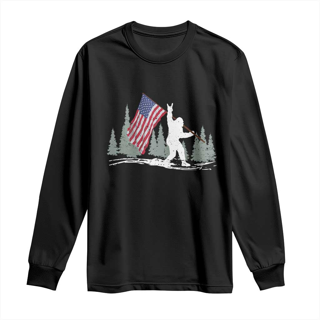 Bigfoot Long Sleeve Shirt Sasquatch American Flag Patriotic TS10 Black Print Your Wear