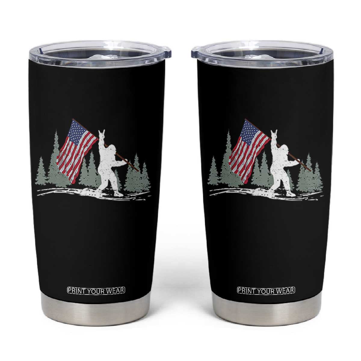 Bigfoot Tumbler Cup Sasquatch American Flag Patriotic TS10 Black Print Your Wear