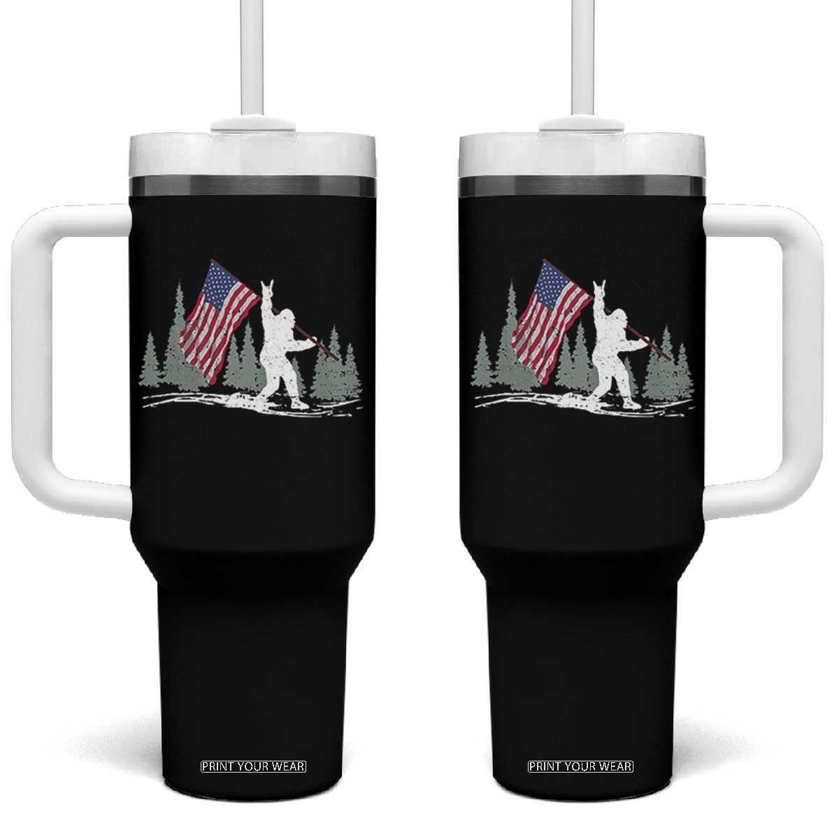 Bigfoot Tumbler With Handle Sasquatch American Flag Patriotic TS10 One Size: 40 oz Black Print Your Wear