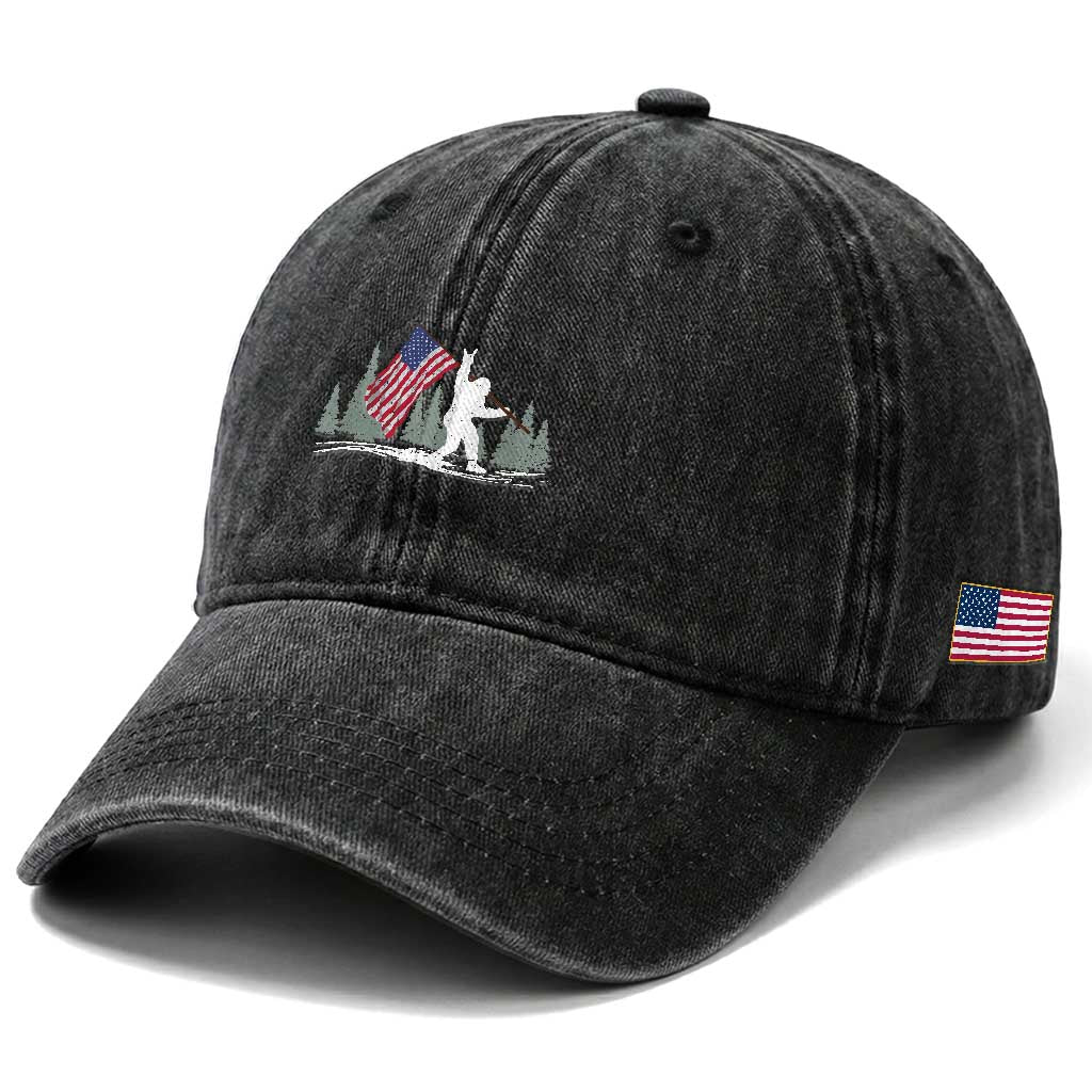 Bigfoot Washed Cotton Baseball Cap Sasquatch American Flag Patriotic TS10 Print Your Wear
