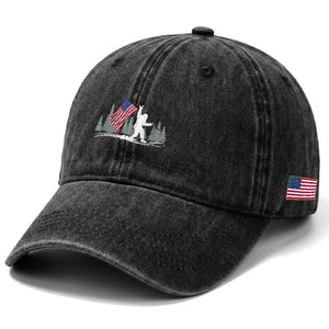Bigfoot Washed Cotton Baseball Cap Sasquatch American Flag Patriotic TS10 Print Your Wear