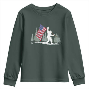 Bigfoot Youth Sweatshirt Sasquatch American Flag Patriotic TS10 Dark Forest Green Print Your Wear