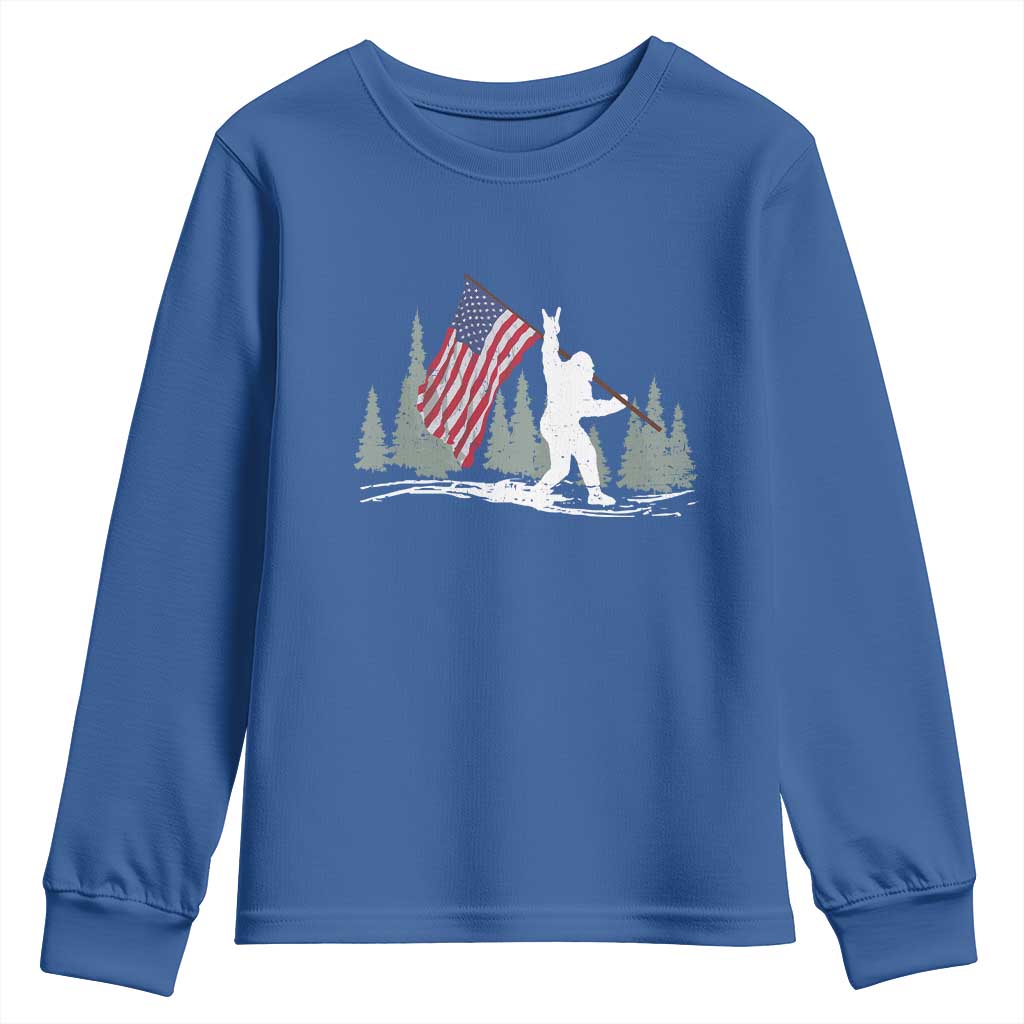 Bigfoot Youth Sweatshirt Sasquatch American Flag Patriotic TS10 Royal Blue Print Your Wear