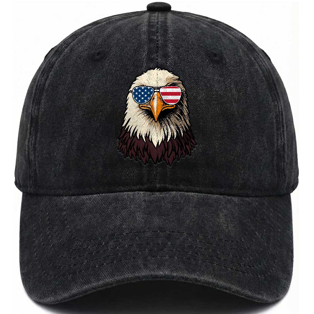 American Flag Patriotic Eagle Washed Cotton Baseball Cap 4th of July TS10 Washed Cap Universal Fit Black Print Your Wear