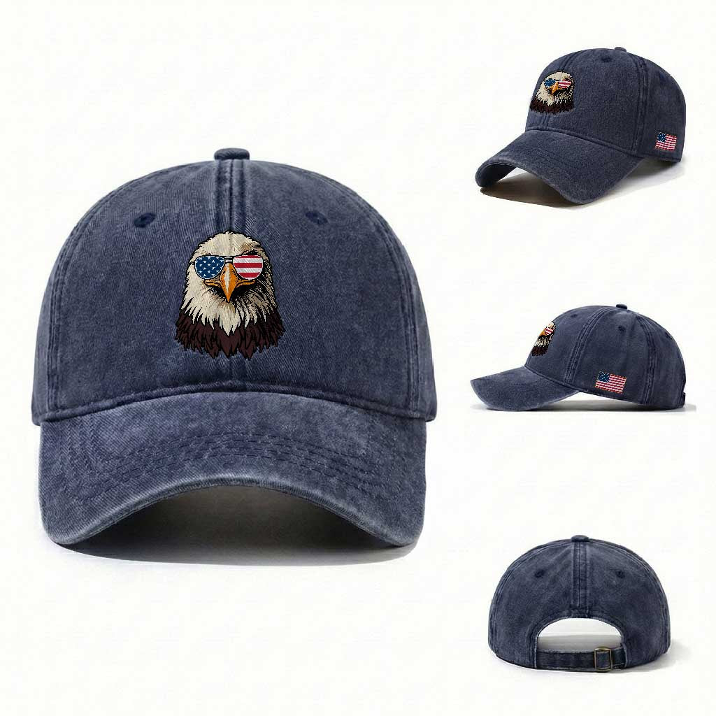 American Flag Patriotic Eagle Washed Cotton Baseball Cap 4th of July TS10 Washed Cap Universal Fit Navy Print Your Wear