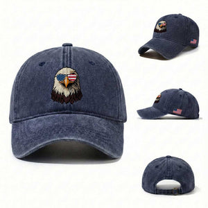 American Flag Patriotic Eagle Washed Cotton Baseball Cap 4th of July TS10 Washed Cap Universal Fit Navy Print Your Wear
