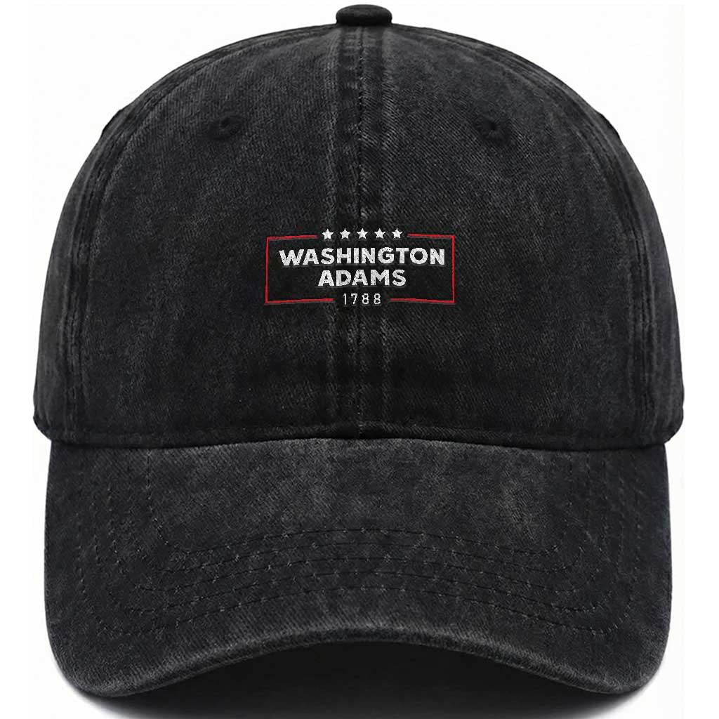 4th July George Washington 1788 Washed Cotton Baseball Cap Retro President Campaign TS10 Washed Cap Universal Fit Black Print Your Wear