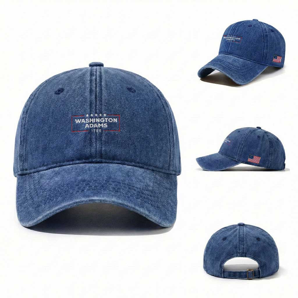 4th July George Washington 1788 Washed Cotton Baseball Cap Retro President Campaign TS10 Washed Cap Universal Fit Royal Blue Print Your Wear