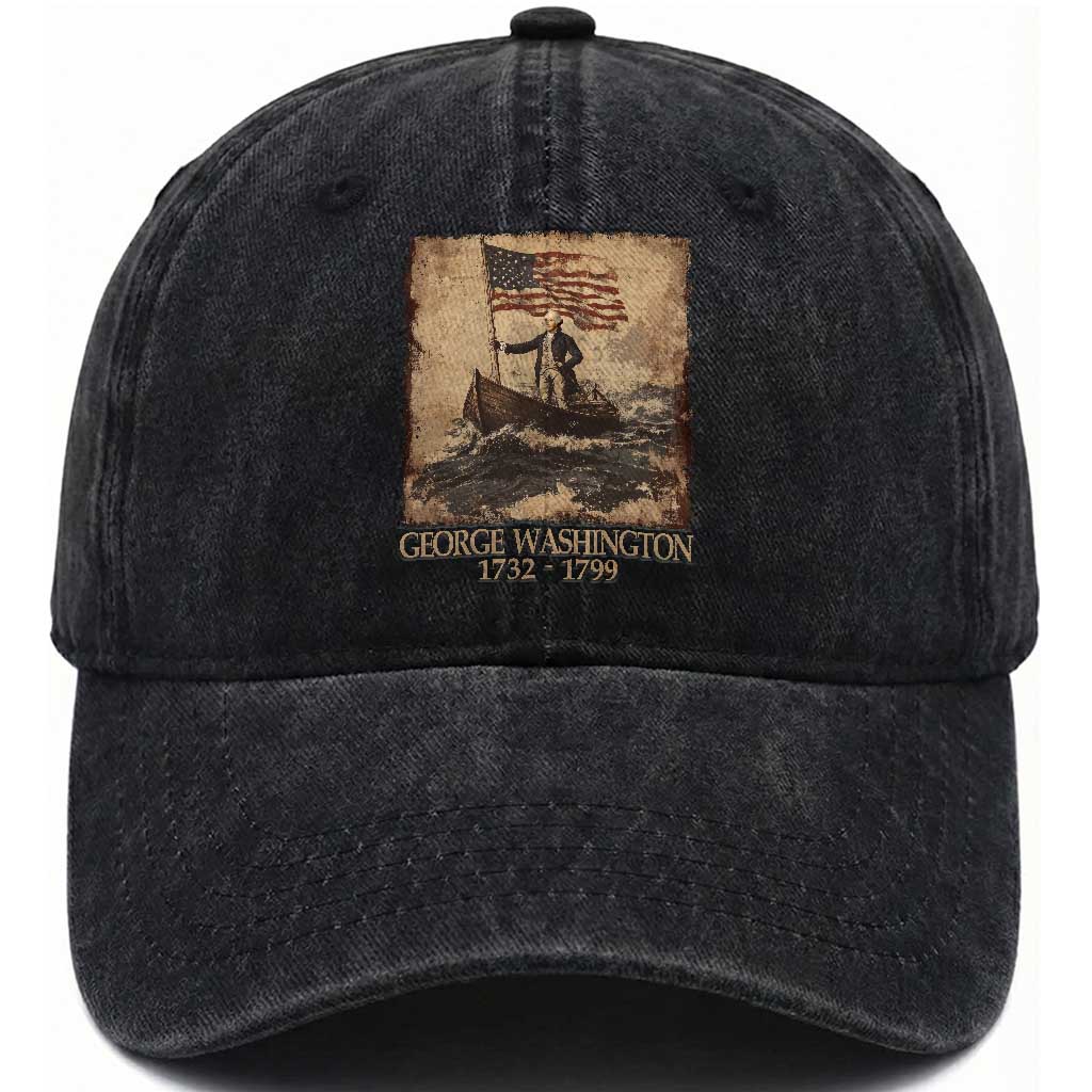 Vintage George Washington Washed Cotton Baseball Cap 4th Of July Patriotic Gift TS10 Washed Cap Universal Fit Black Print Your Wear