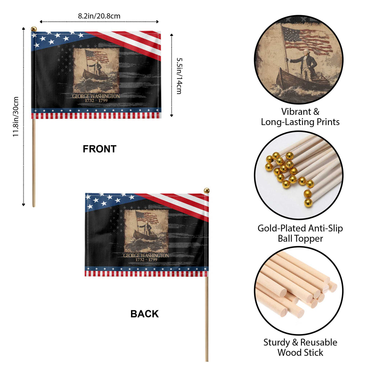 Vintage George Washington Patriotic Handheld Flag 4th Of July Gift TS10 Print Your Wear