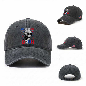 4th of July George Washington Bruh Washed Cotton Baseball Cap TS10 Washed Cap Universal Fit Dark Gray Print Your Wear