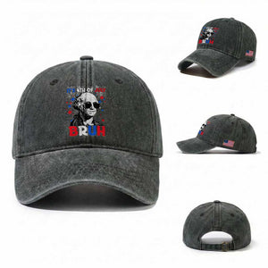 4th of July George Washington Bruh Washed Cotton Baseball Cap TS10 Washed Cap Universal Fit Dark Green Print Your Wear